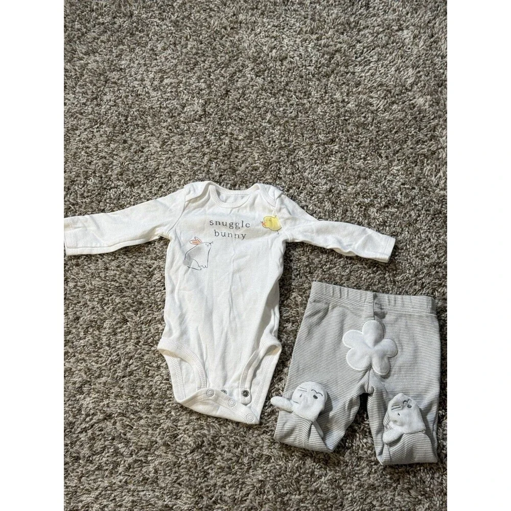 Carter’s Baby Easter Outfit 3M Snuggle Bunny Bodysuit & Footed Pants Set 3 Month